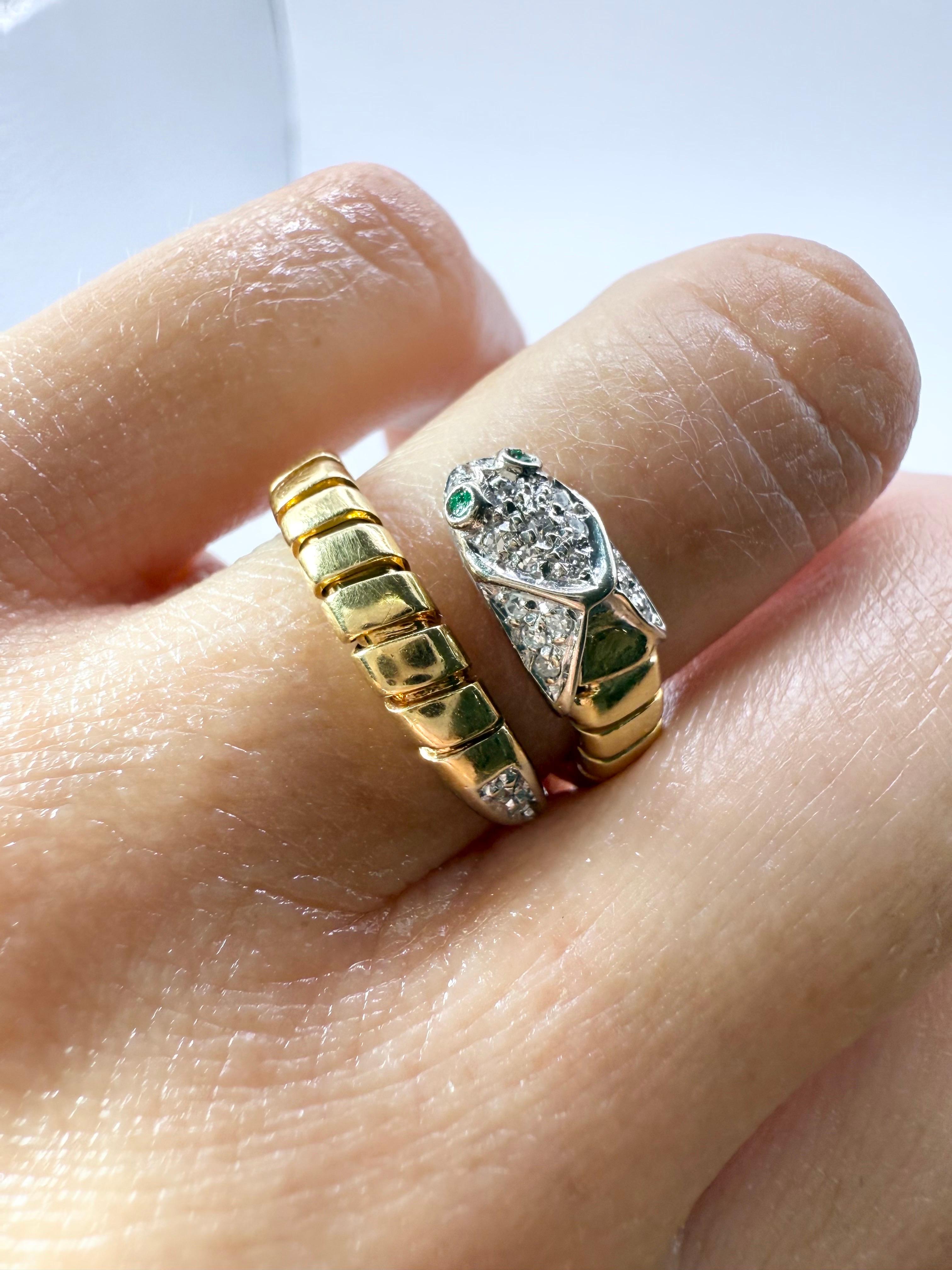Snake Diamond ring movable ring 18KT yellow gold emerald eye ring For Sale 1