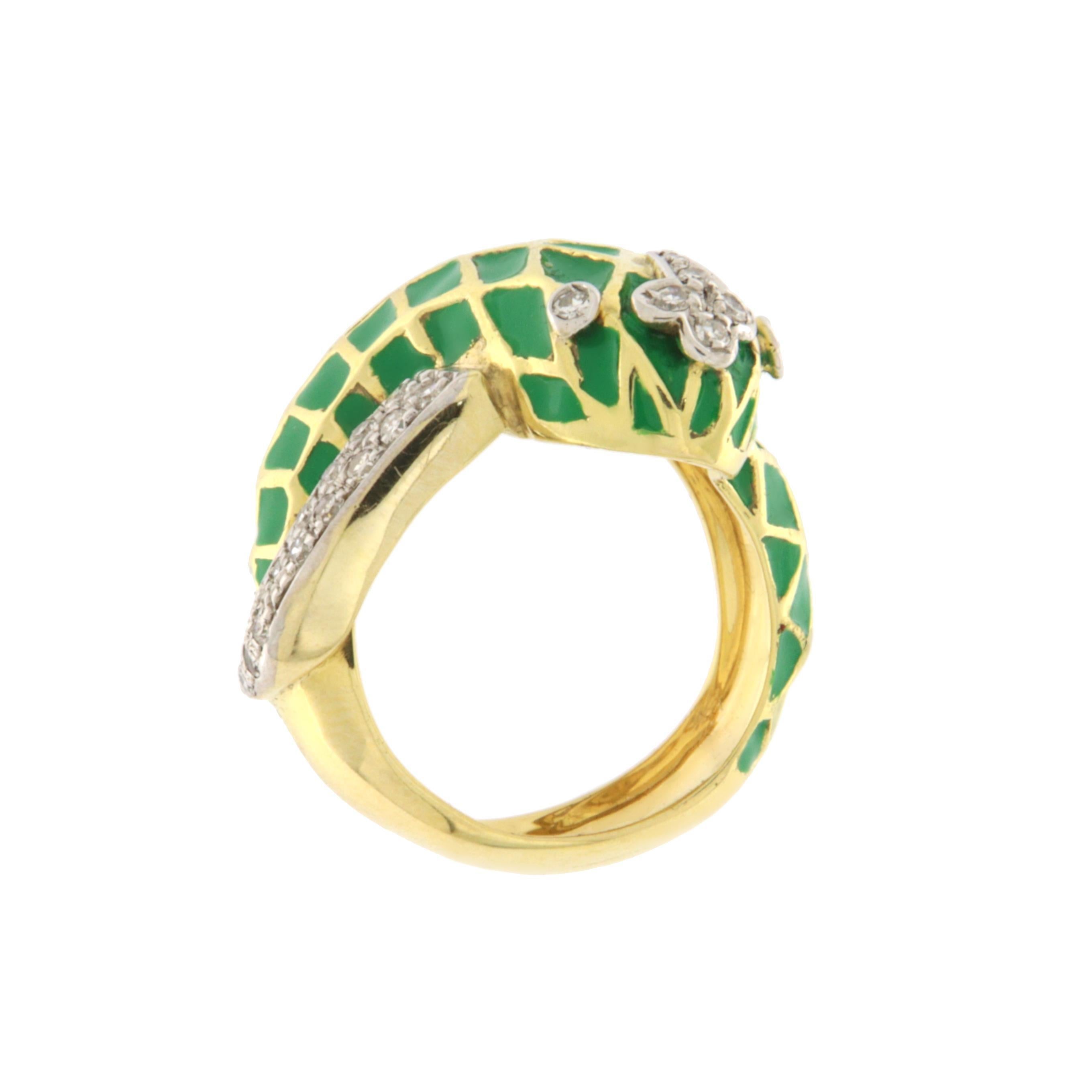 Bague de cocktail en or jaune et blanc 14 carats avec diamants serpents Neuf - En vente à Marcianise, IT
