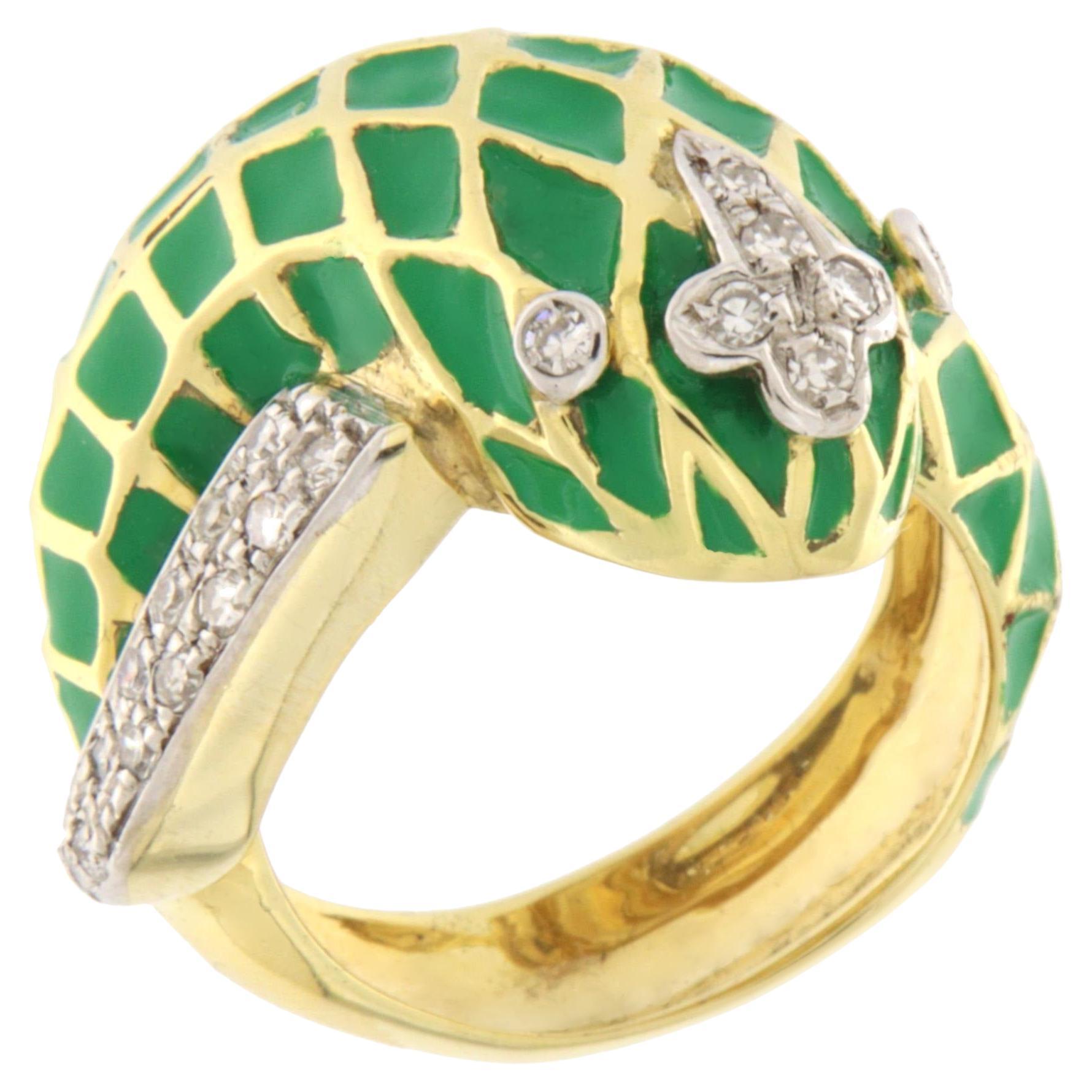Anello da cocktail con diamanti Snake in oro giallo e bianco 14 carati