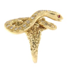 14K Yellow Gold Snake Ring with Diamonds and Rubies, By SCALA GIOIELLI
