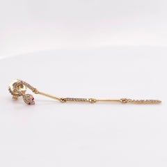Snake Drop Earrings, Diamonds Dangle w Serpent  Ruby Eyes W 38 Diamonds Dripping