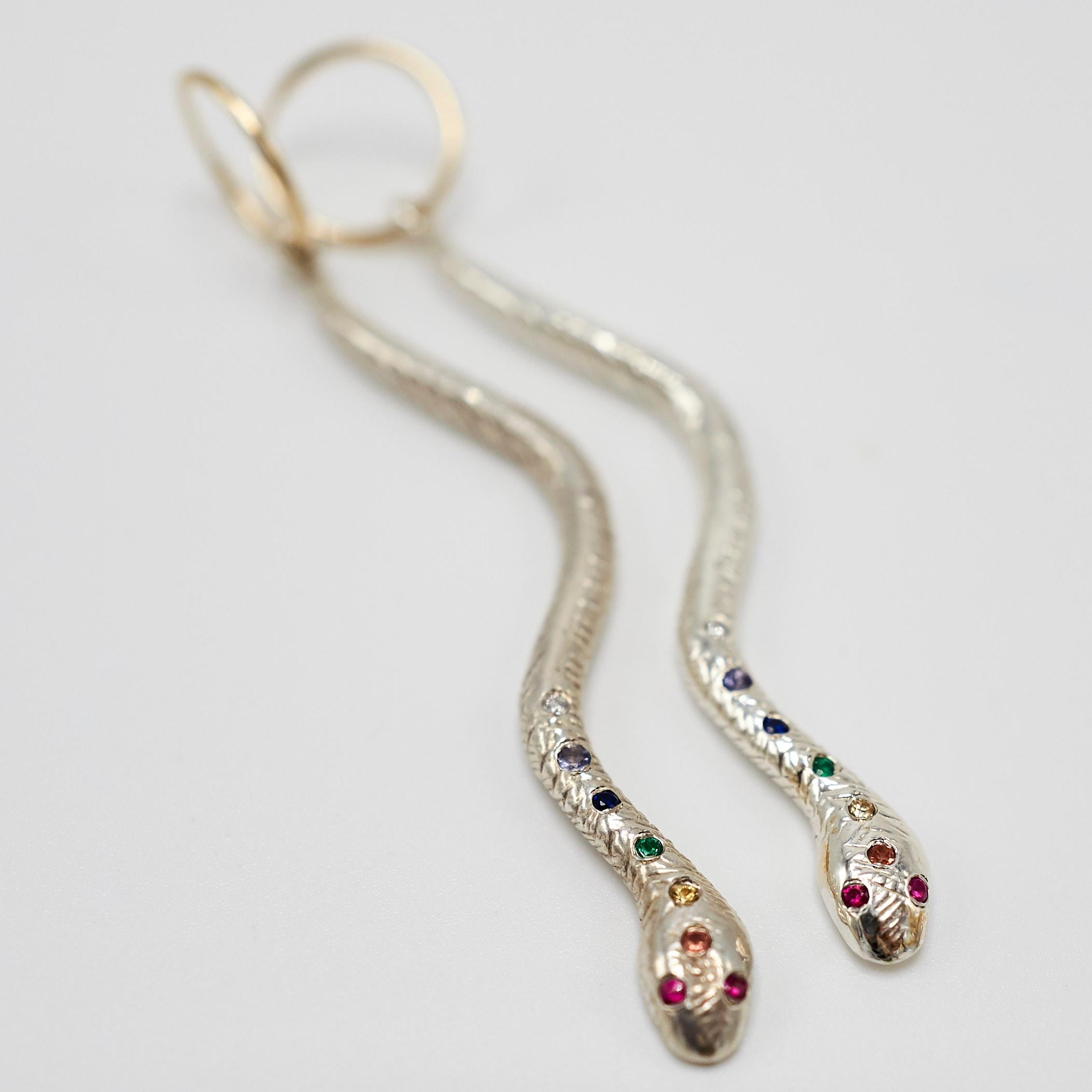 Contemporary Snake Earring Chakra White Diamond Tanzanite Blue Sapphire Emerald Citrin Ruby  For Sale