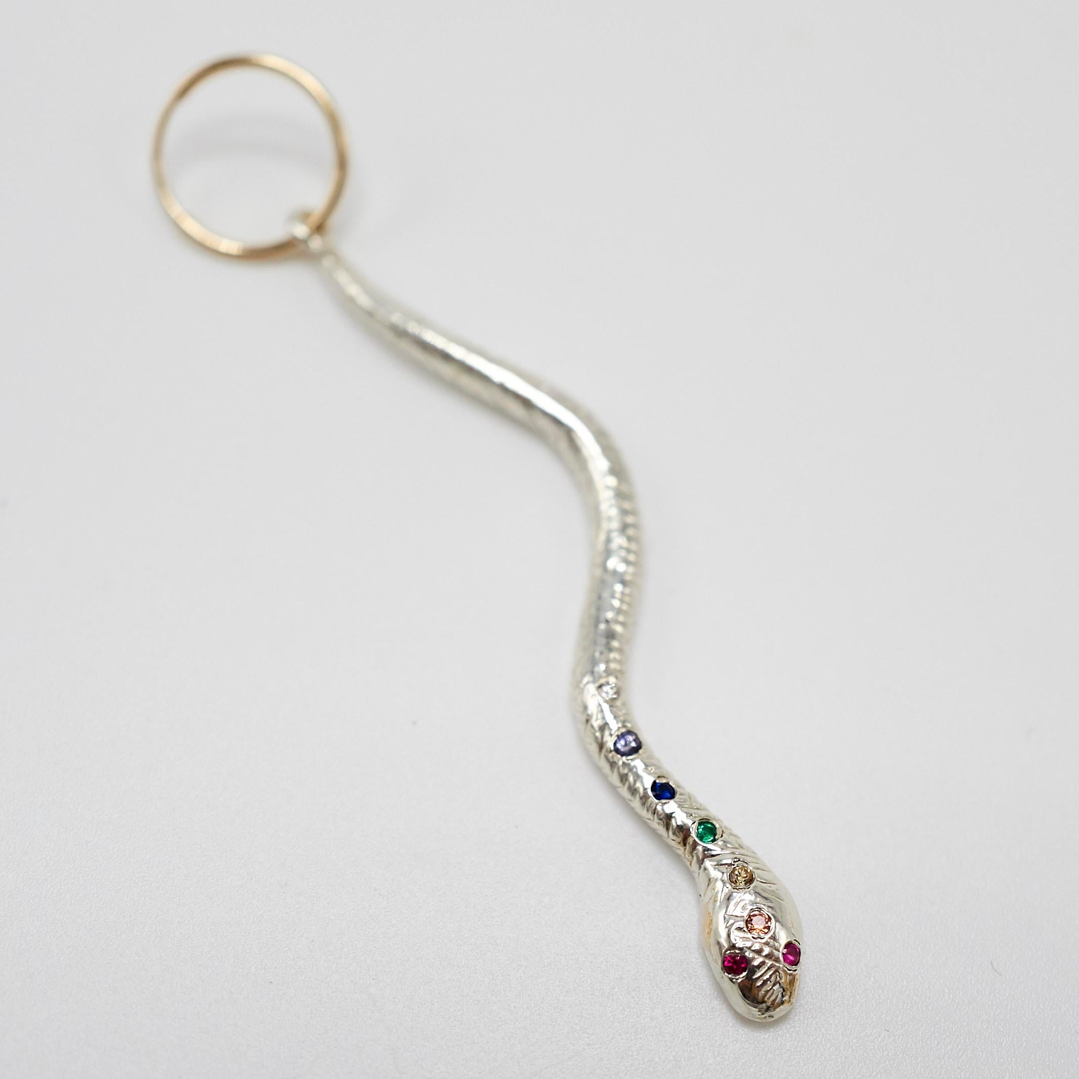 Snake Earring Chakra White Diamond Tanzanite Blue Sapphire Emerald Citrin Ruby  For Sale 3