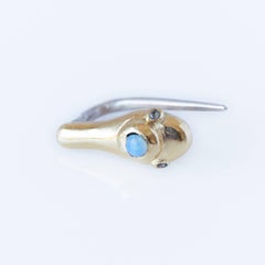 Snake Earring White Diamond Opal Gold