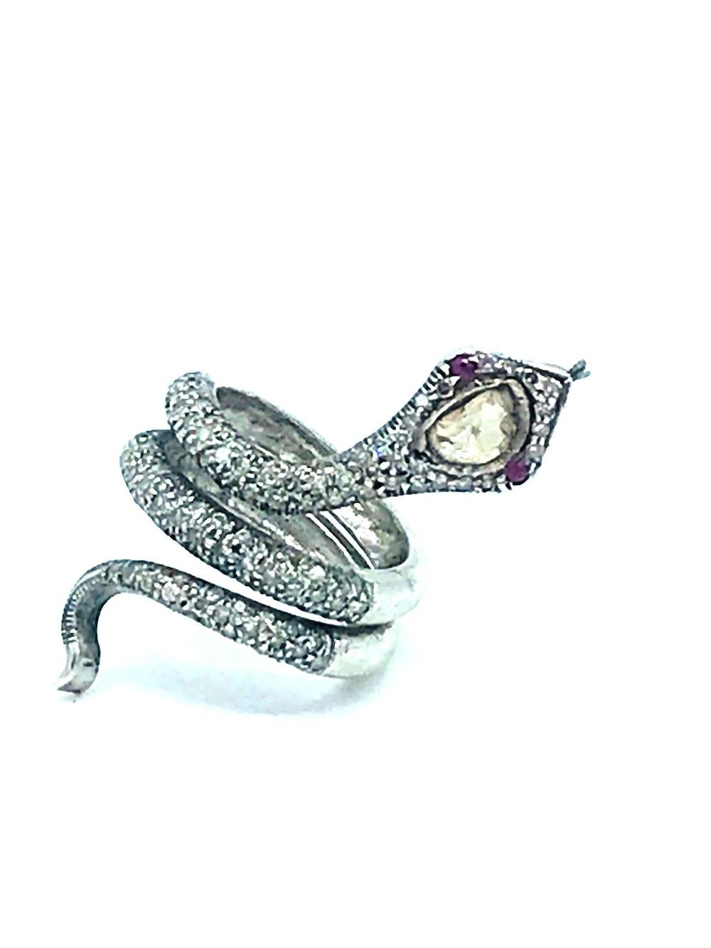 Antique Cushion Cut 4.50 Carat Snake Earrings and Ring Set Gold Sterling and Diamonds For Sale