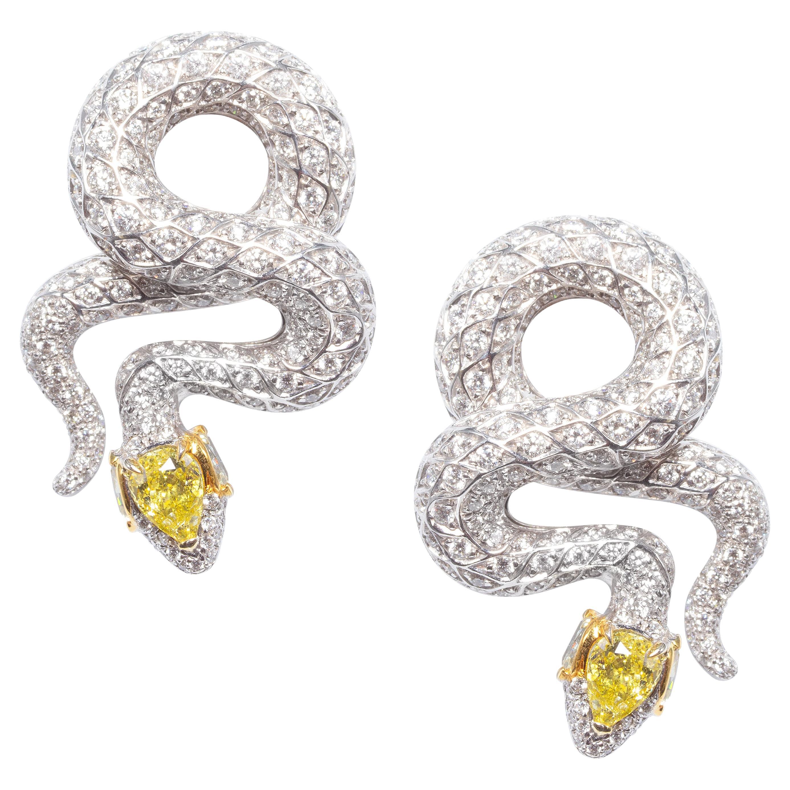 Snake Earrings Diamonds “Basilisk” Design by Ella Gafter