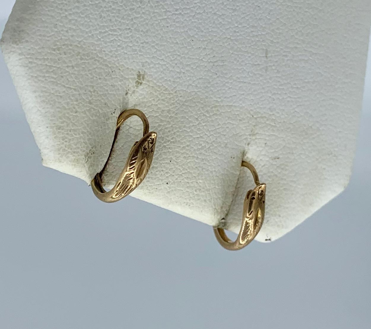 Women's Snake Earrings Victorian 14 Karat Gold Etruscan Revival Hoop Earrings