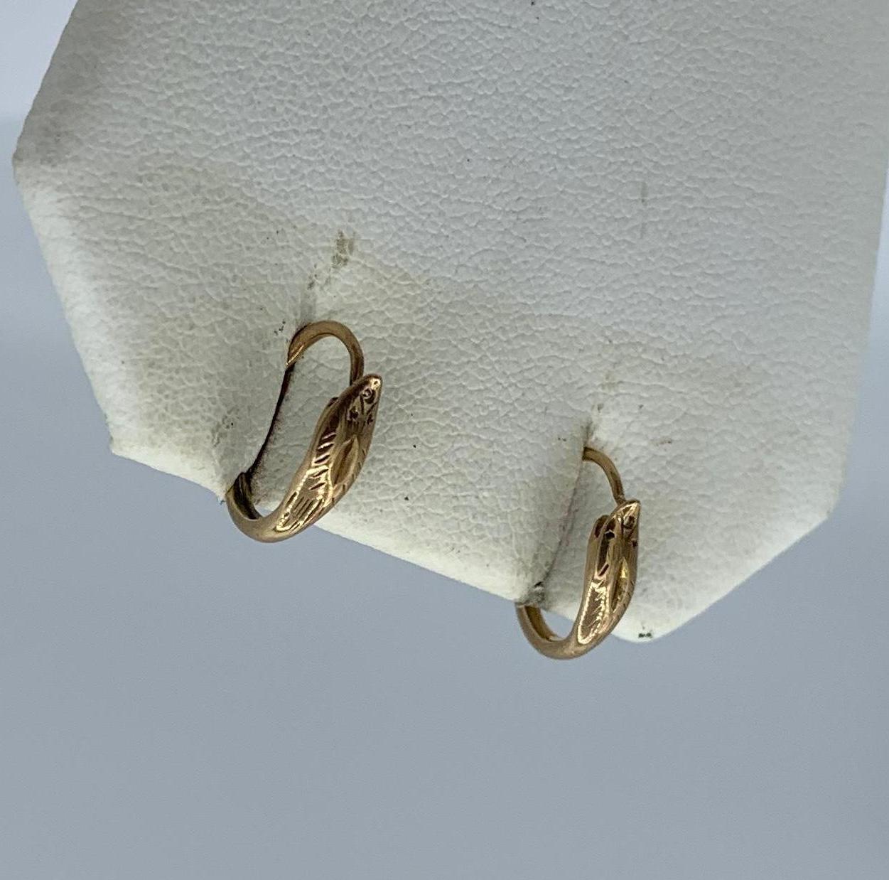 Snake Earrings Victorian 14 Karat Gold Etruscan Revival Hoop Earrings 2