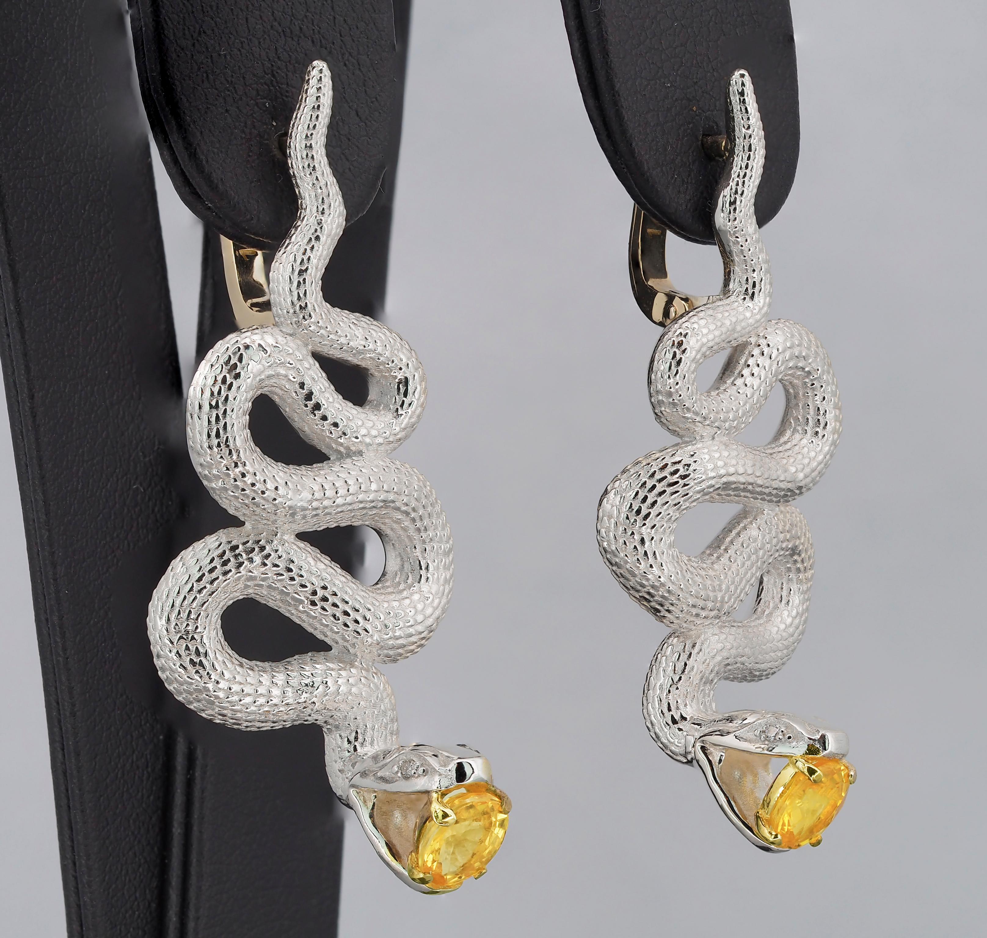 Modern Snake Earrings with Sapphires and Diamonds For Sale