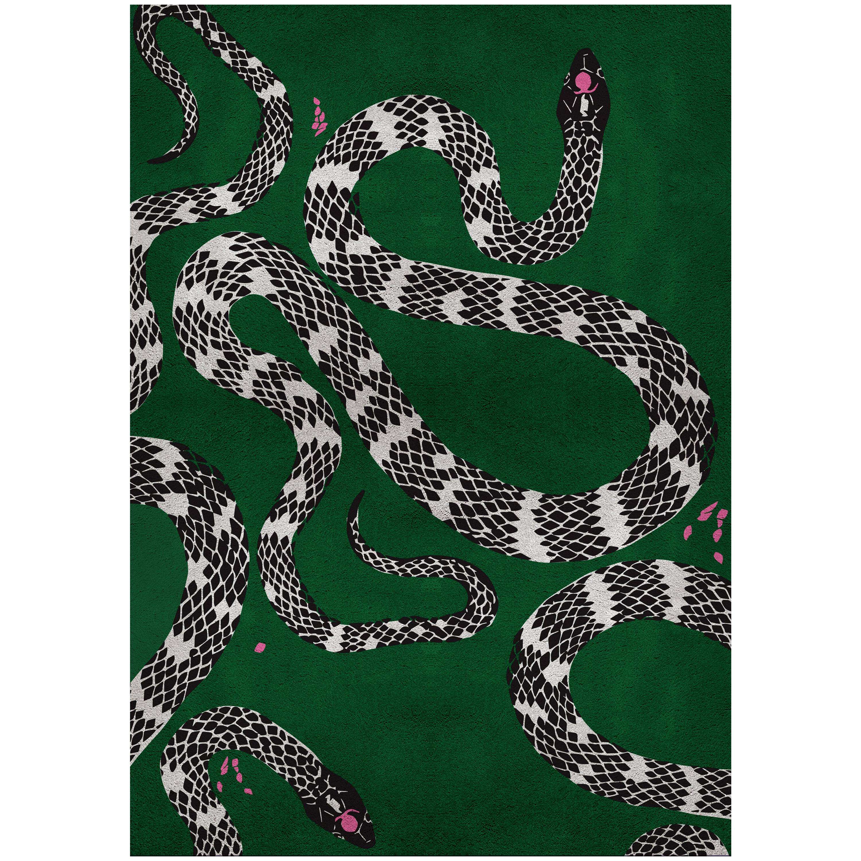 Snake Rug in Hand Tufted Wool and Botanical Silk by Rug'Society For Sale