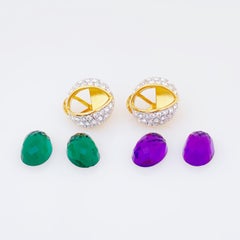 Snake Eyes Earrings With Purple & Green Inserts By Joan Rivers, 1990s