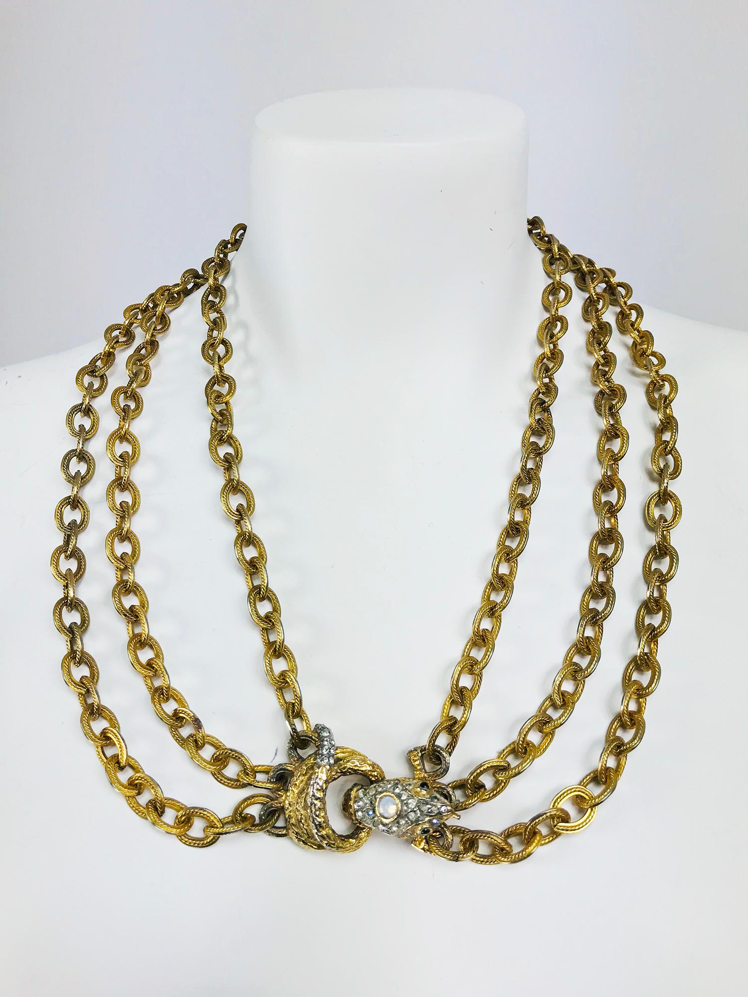Snake Festoon Necklace in faux Gold and Rhinestone Vintage 5