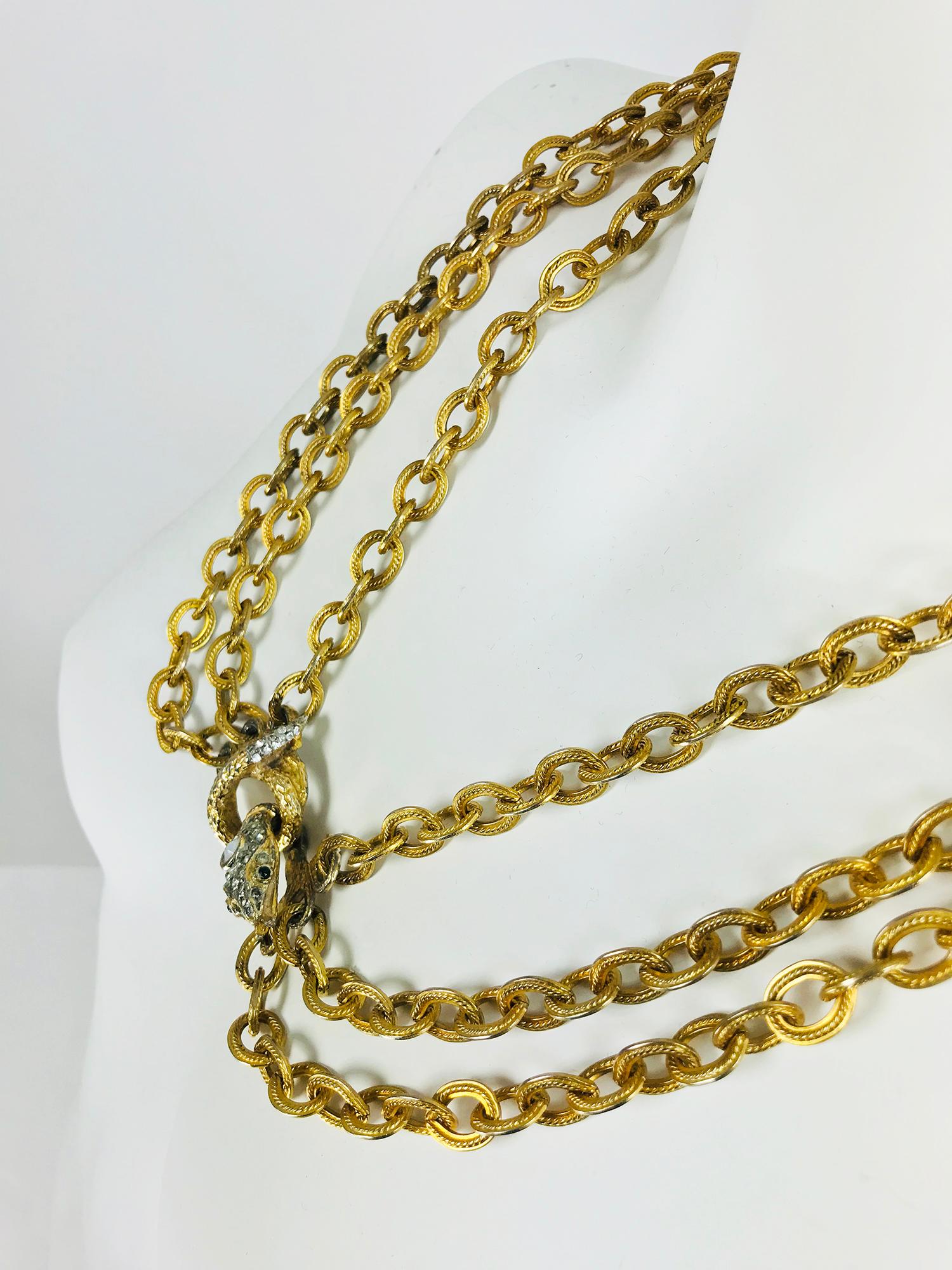 Snake Festoon Necklace in faux Gold and Rhinestone Vintage 2