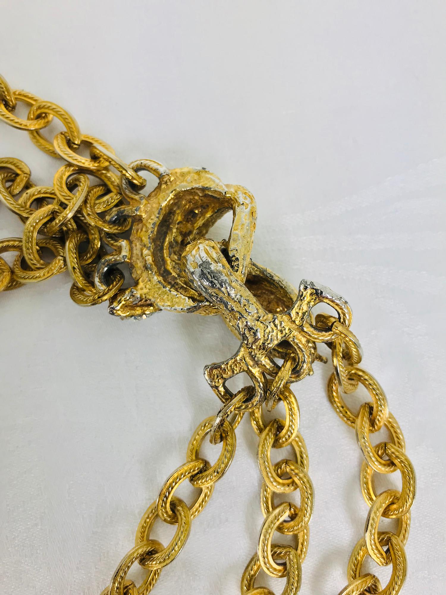 Snake Festoon Necklace in faux Gold and Rhinestone Vintage 3