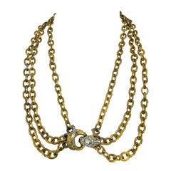 Snake Festoon Necklace in faux Gold and Rhinestone Vintage