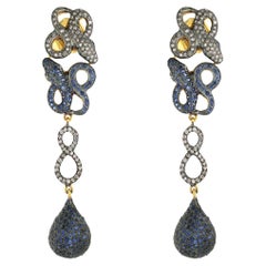 Fauna-Ohrringe mit Schlangenfigur und Saphiren und Diamanten aus 14 Karat Gold und Silber