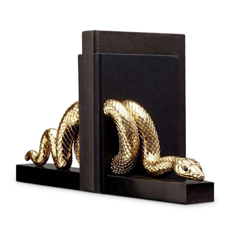 Snake Gold Bookend Set Gold Plated or Platinum Plated For Sale at