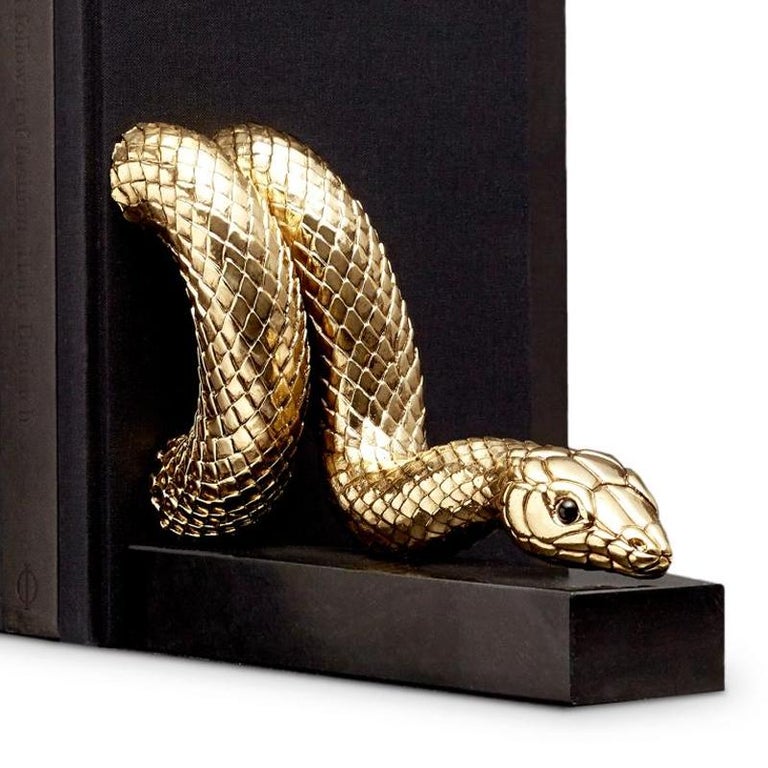 Snake Gold Bookend Set Gold Plated or Platinum Plated For Sale at