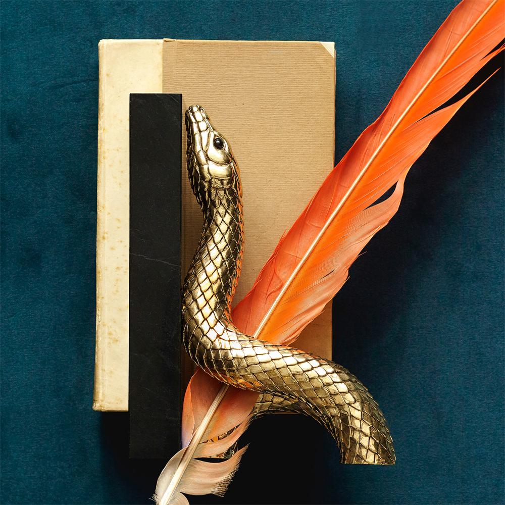 Portuguese Snake Gold Bookend Set Gold Plated or Platinum Plated For Sale