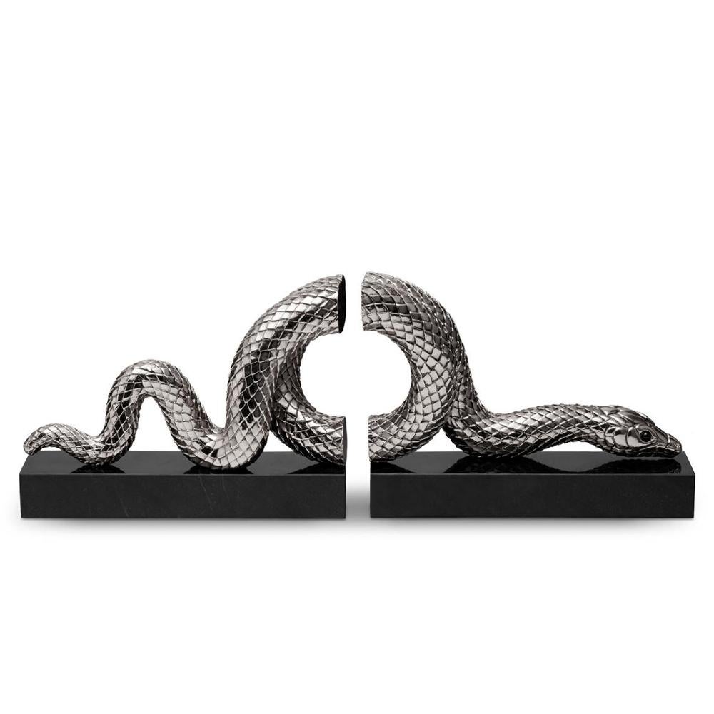 Blackened Snake Gold Bookend Set Gold Plated or Platinum Plated For Sale