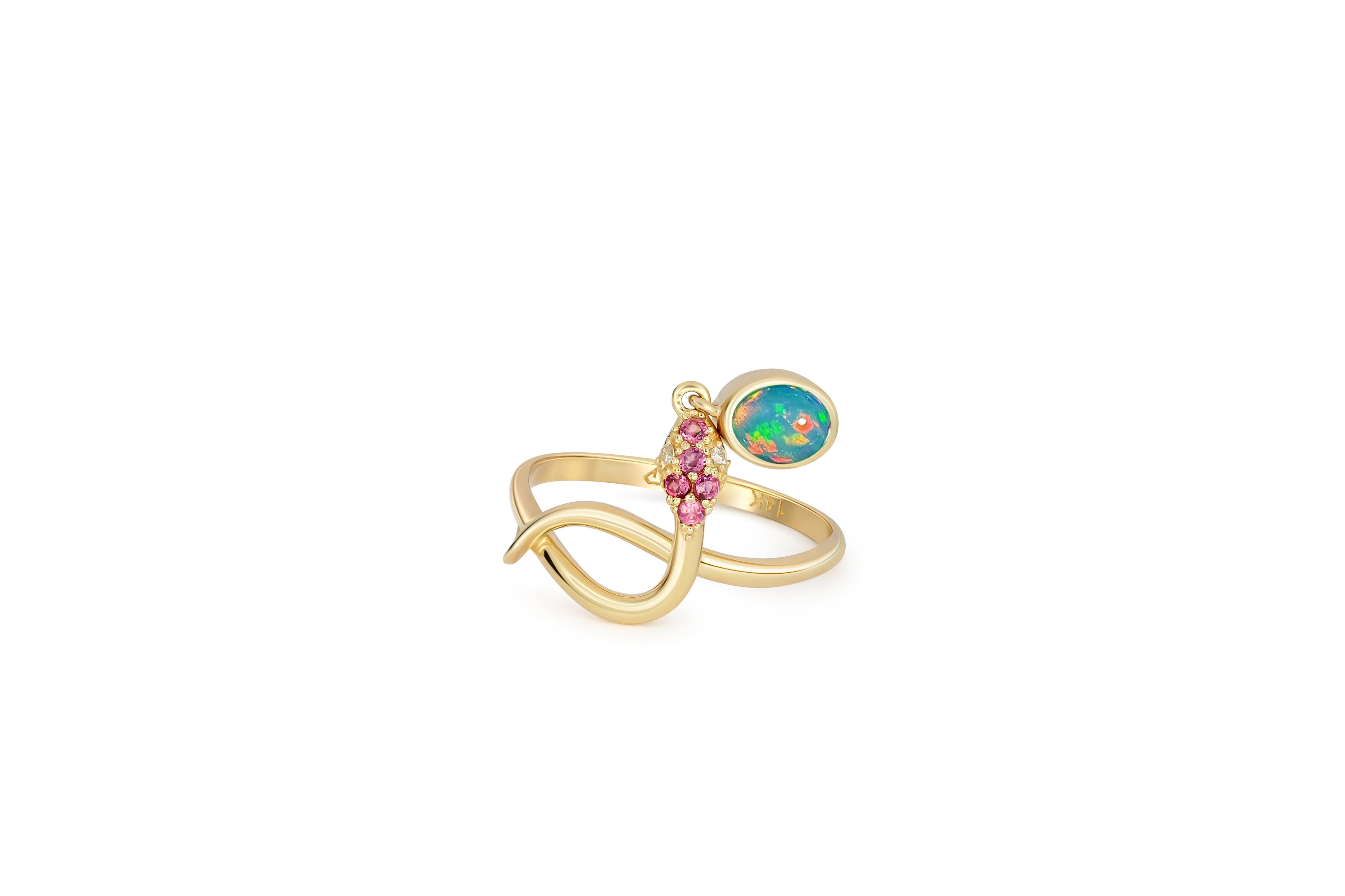 Oval Cut Snake gold ring with Opal.  For Sale