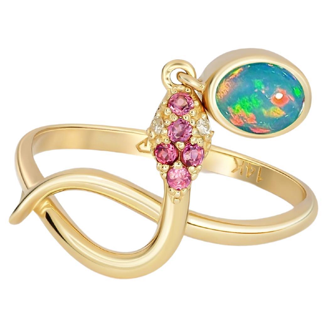 Snake gold ring with Opal.  For Sale