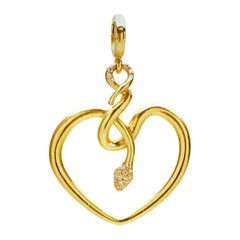 Snake Heart Charm 18 Karat Yellow Gold with 0.7 Carat Diamonds