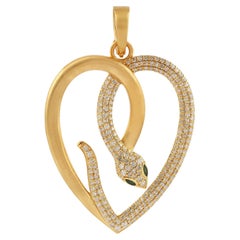 Snake Heart Pendant With Pave Diamond & Tsavorite Eyes Made In 14k Yellow Gold