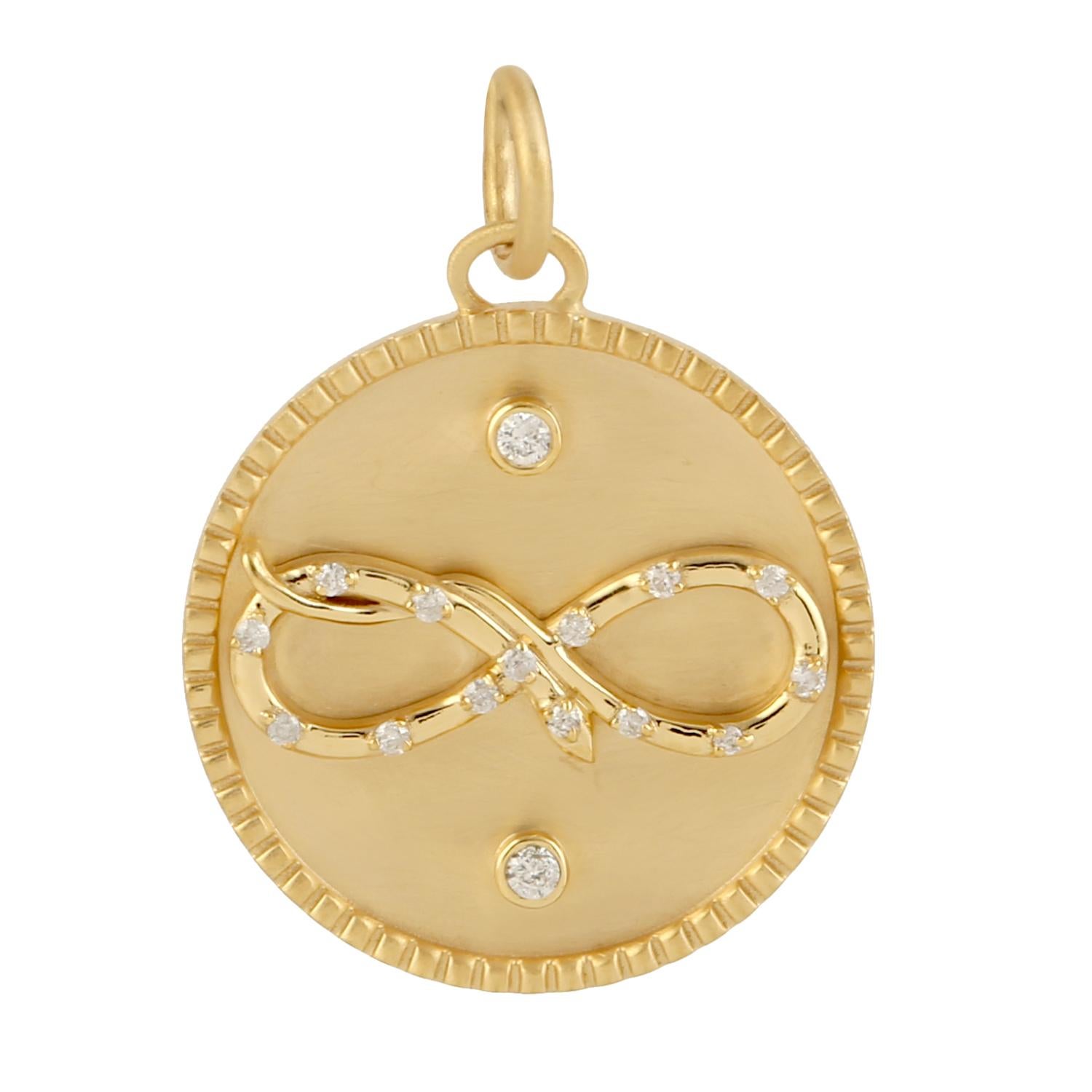 Mixed Cut Snake Infinity Diamond 14 Karat Gold Charm Pendant Necklace For Sale