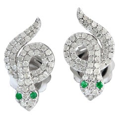Snake Knot Diamond Emerald Stud Earrings
