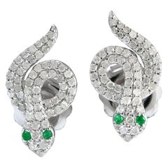 Snake Knot Diamond Emerald Stud Earrings