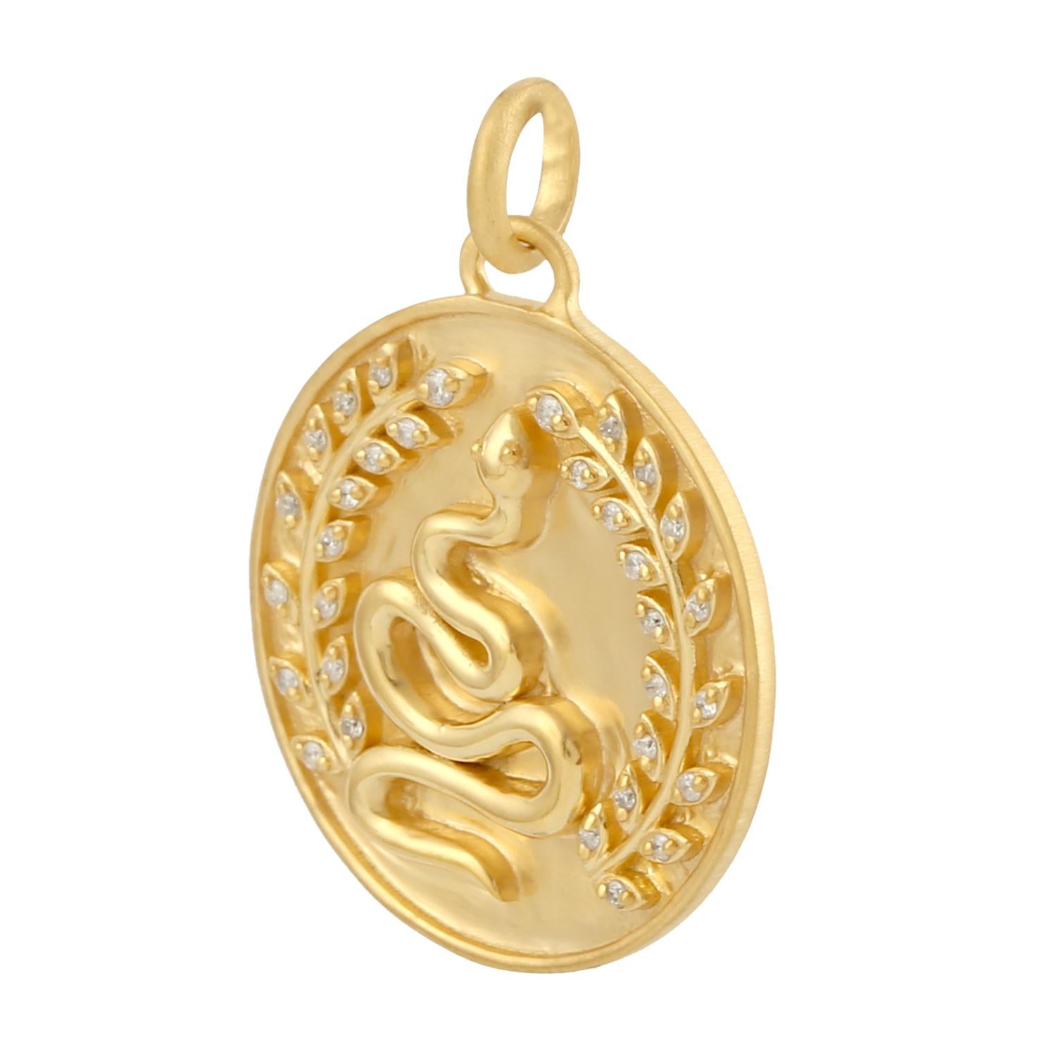 The 14 karat gold enamel pendant is hand set with .12 carats of sparkling diamonds. 

FOLLOW MEGHNA JEWELS storefront to view the latest collection & exclusive pieces. Meghna Jewels is proudly rated as a Top Seller on 1stdibs with 5 star customer