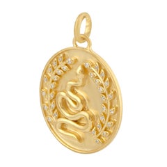 Snake Leaf Diamond 14 Karat Gold Charm Pendant Necklace