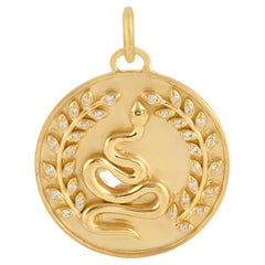 Collier pendentif à breloques en or 14 carats avec feuilles de serpent et diamants