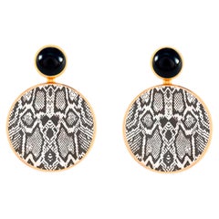 Snake leather pattern black and white earrings with onyx and Mother of pearl