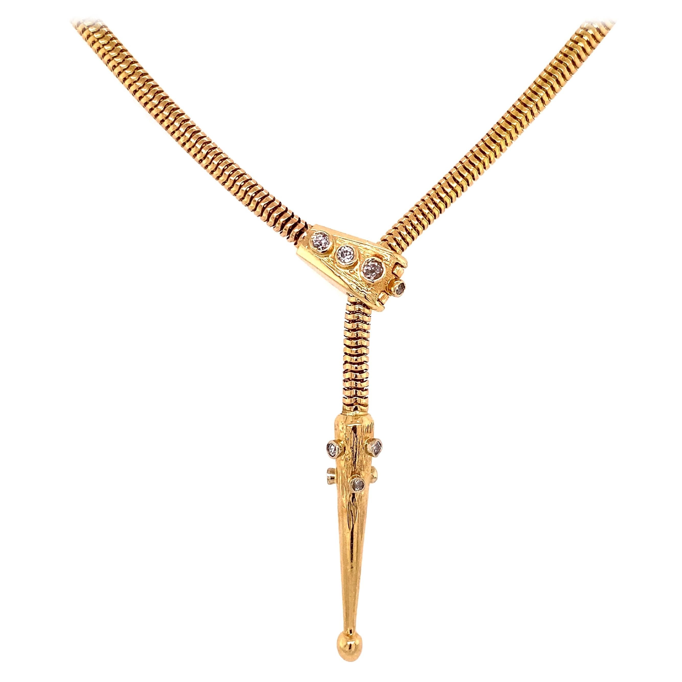 Vintage Diamond Snake Gold Serpent Long Sliding Necklace Fine Estate