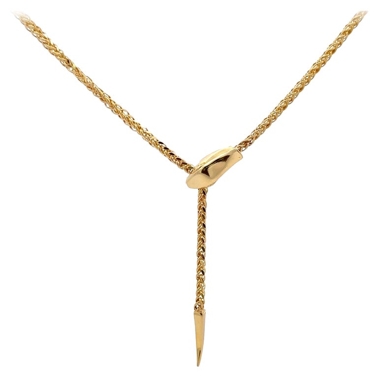 Snake Motif Adjustable Lariat Bolo Necklace 14 Karat Yellow Gold 5.6 Grams