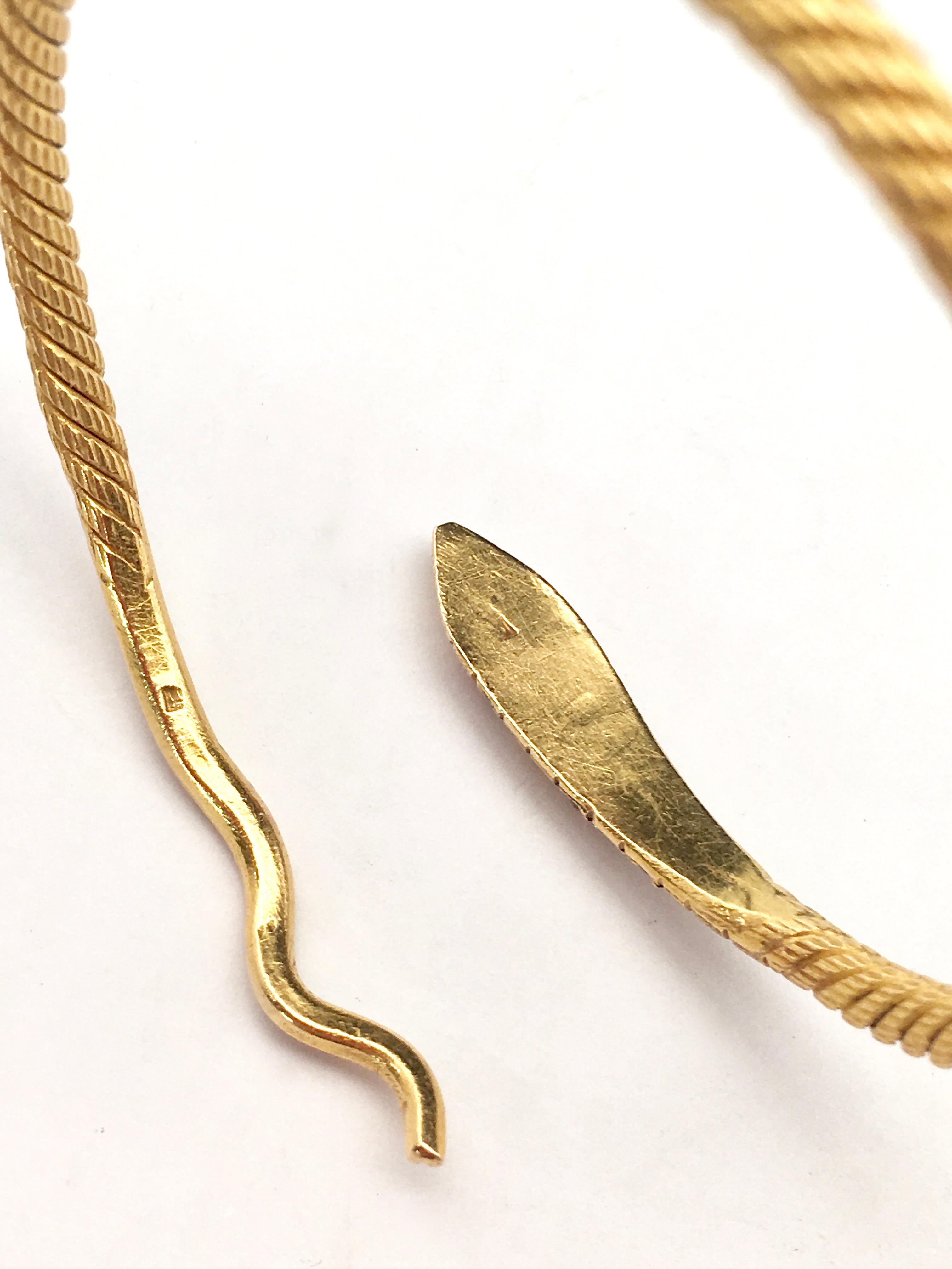 Egyptian Revival Snake Motif Bracelet 22 Karat Yellow Gold Rose Cut Diamonds 32.3 Grams For Sale