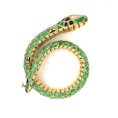 Snake Motif Enamel 18K Yellow Gold Coil Bracelet, circa 1960s