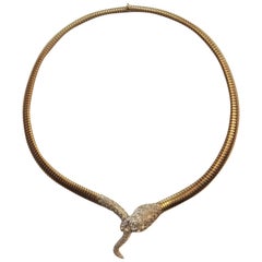 Snake Necklace 1.70 Carat Diamonds Rubies 18 Karat Yellow Gold