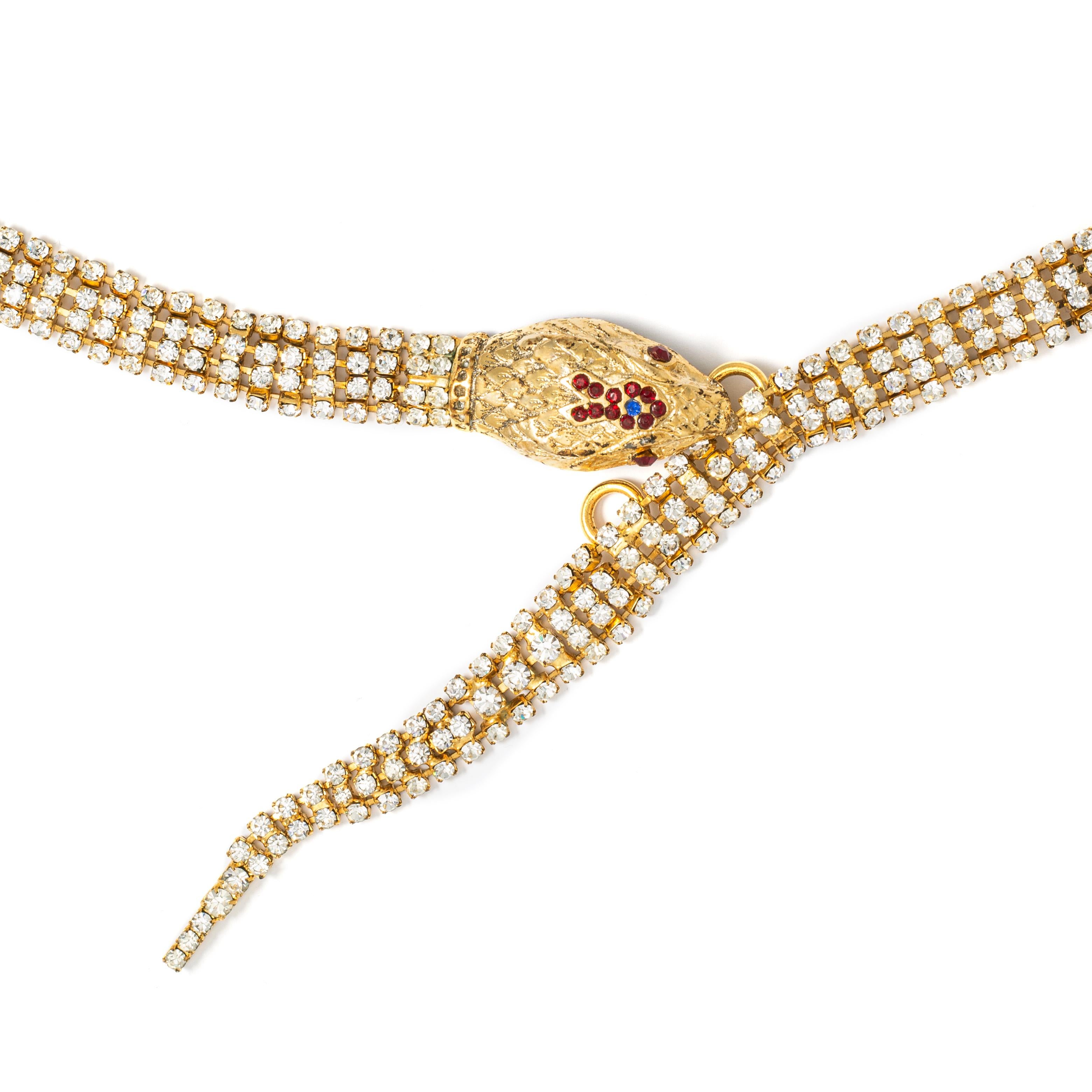 Snake Necklace. Paste.
By Ciribelli MONTE-CARLO.

Total Length: 104.00 centimeters.
Width:  1.20 centimeters.
Head: 3.50 centimeters x 2.00 centimeters.
Weight: 101.66 grams.

