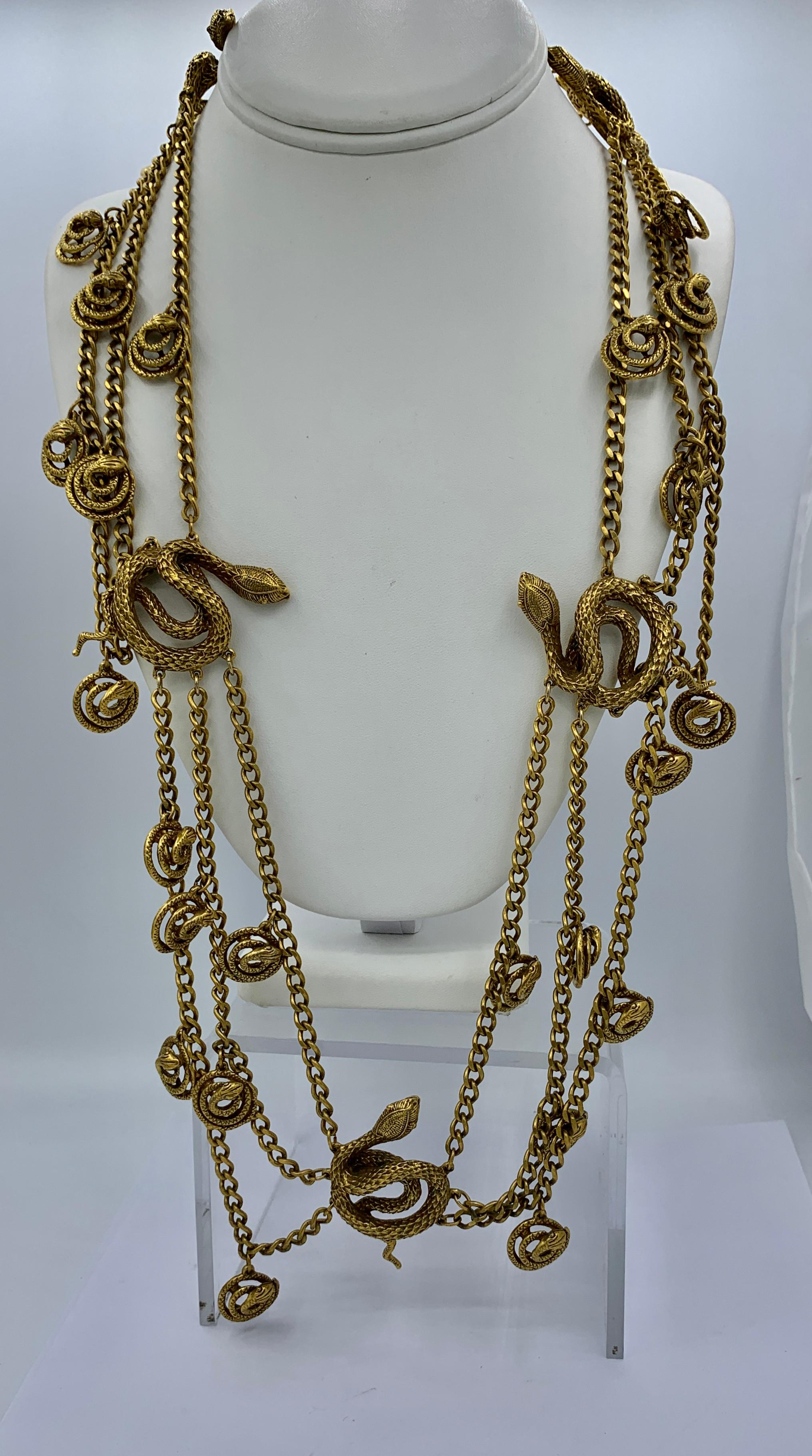 Snake Necklace or Belt Vintage Mid-Century 32 Inch Multi-Strand Statement In Excellent Condition For Sale In New York, NY