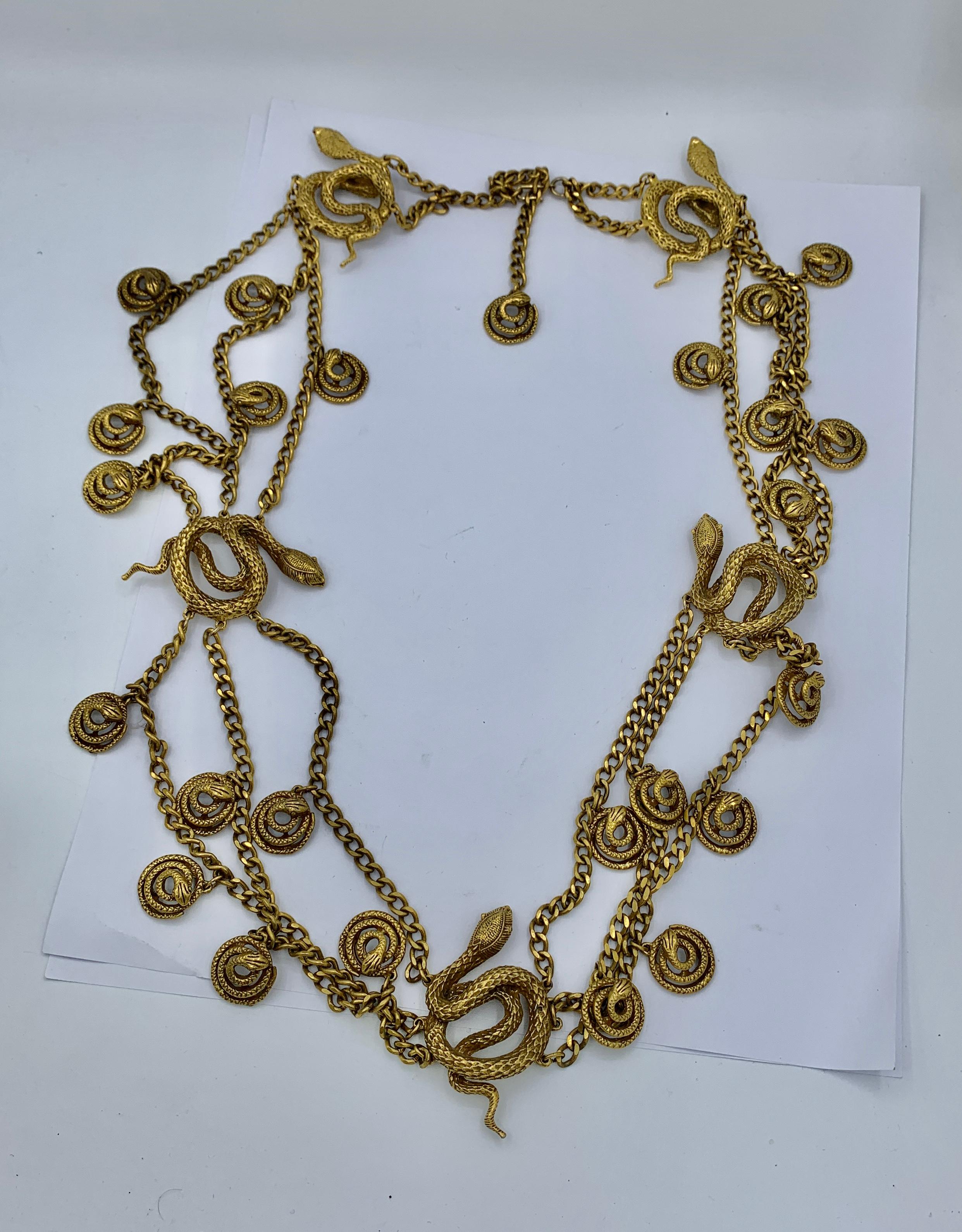 Women's or Men's Snake Necklace or Belt Vintage Mid-Century 32 Inch Multi-Strand Statement For Sale