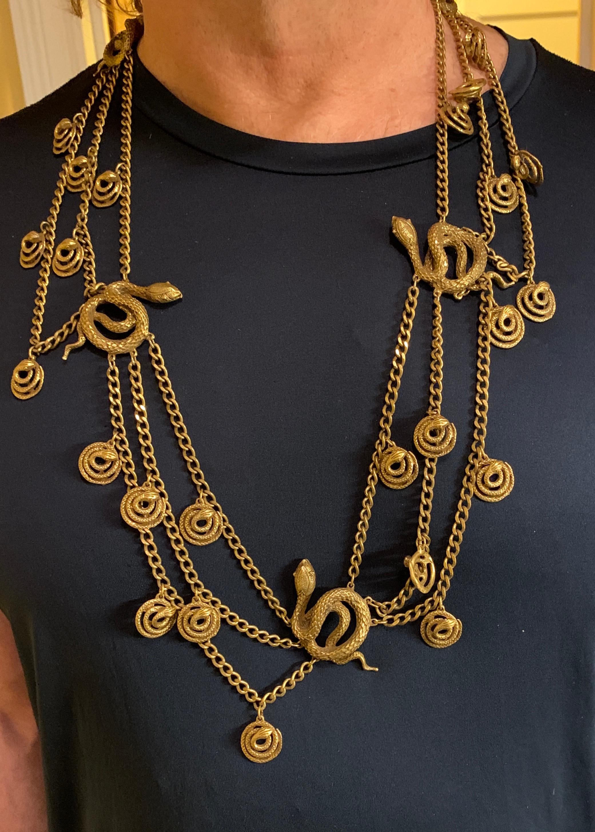 Snake Necklace or Belt Vintage Mid-Century 32 Inch Multi-Strand Statement For Sale 1