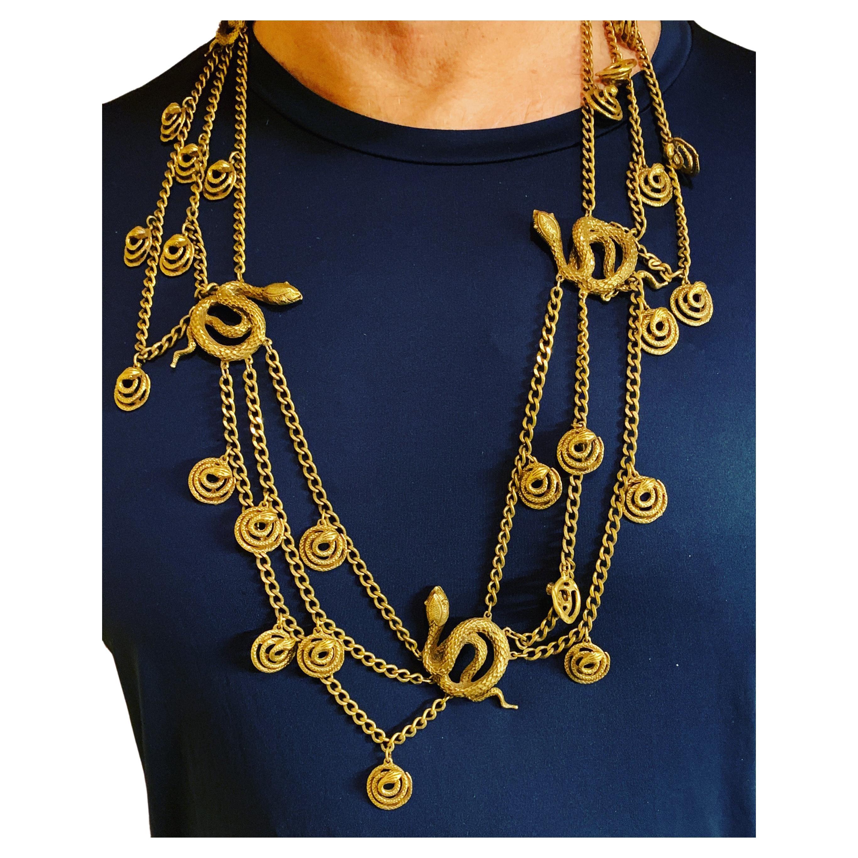 Snake Necklace or Belt Vintage Mid-Century 32 Inch Multi-Strand Statement For Sale