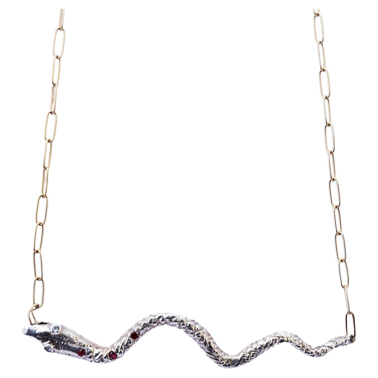 Contemporain Collier de serpent en argent, rubis et iolite, chaîne remplie d'or J Dauphin en vente
