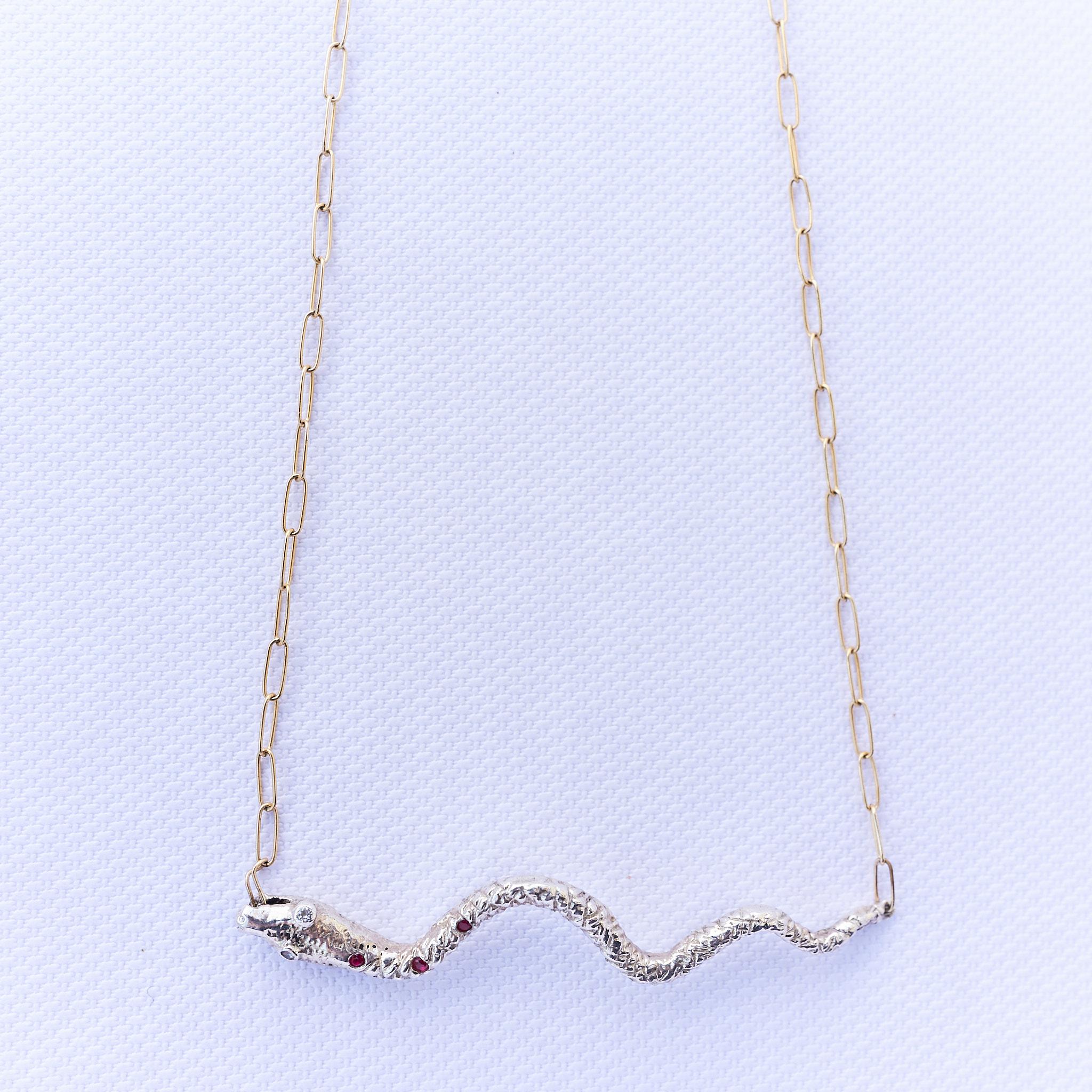 Round Cut Snake Necklace Silver Ruby Iolite Gold Filled Chain J Dauphin For Sale
