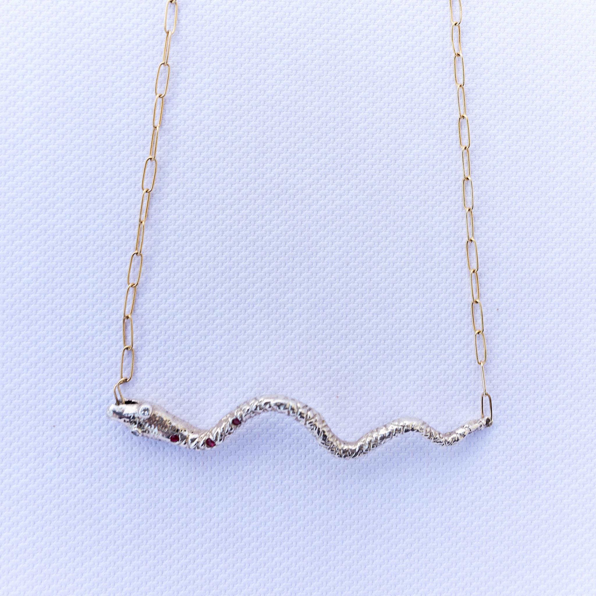 Snake Necklace Silver Ruby Iolite Gold Filled Chain J Dauphin In New Condition For Sale In Los Angeles, CA