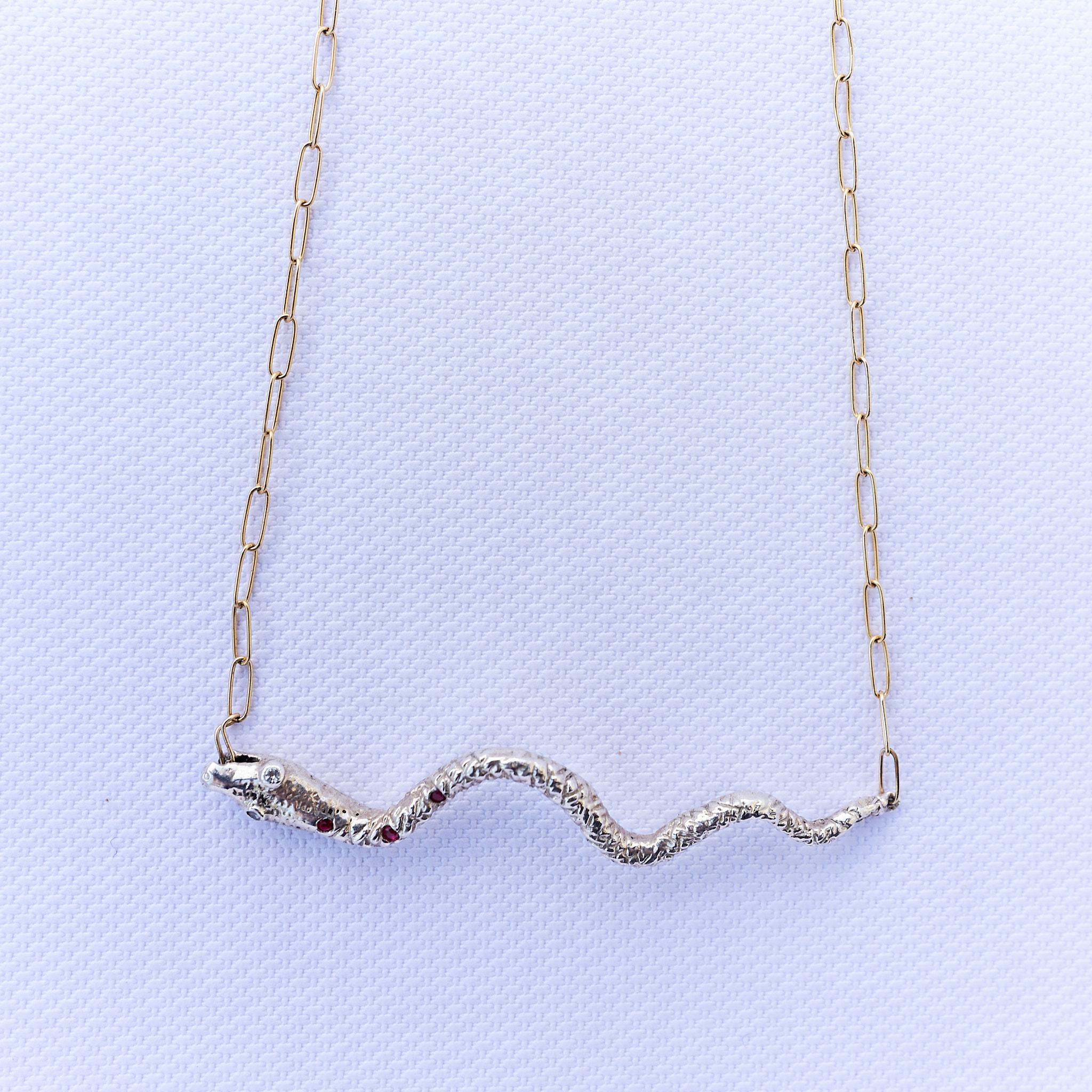 Collier de serpent en argent, rubis et iolite, chaîne remplie d'or J Dauphin Pour femmes en vente