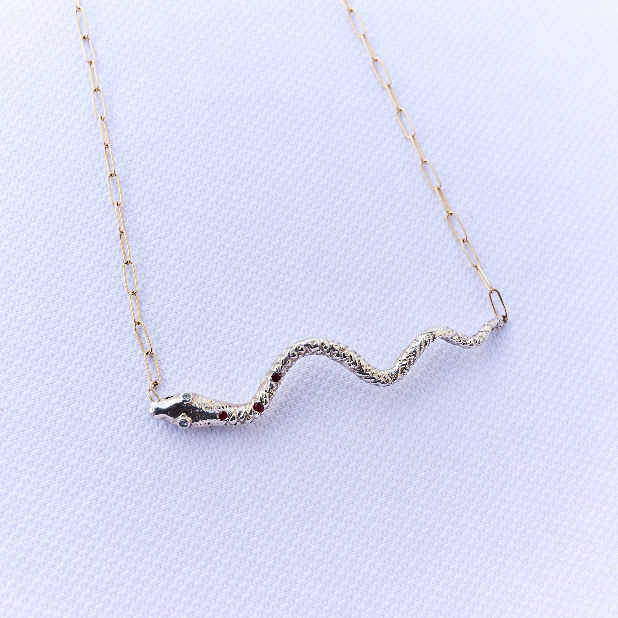 Snake Necklace Silver Ruby Iolite Gold Filled Chain J Dauphin For Sale 2